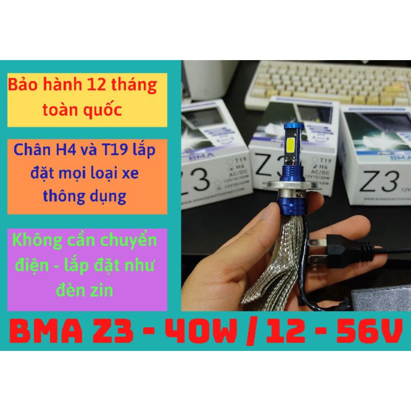 [BH 12T] Đèn led cho xe máy - ô tô 3 tim siêu sáng BMA Z3/40W