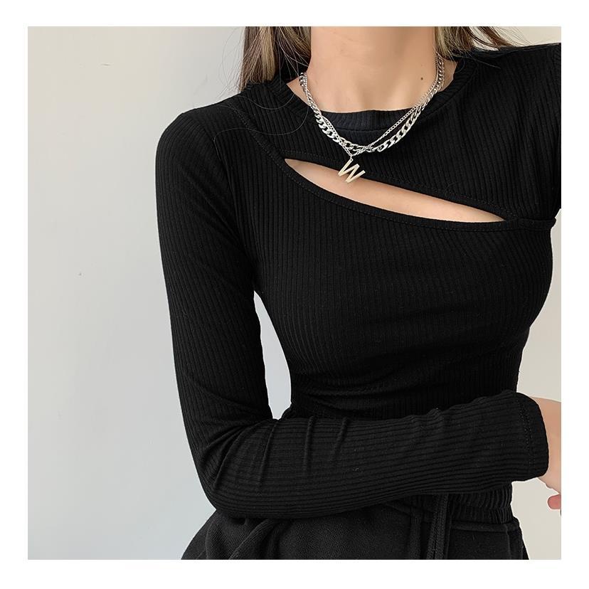 COZOK Áo Thun Dài Tay Vải Mỏng Khoét Ngực Gợi Cảm