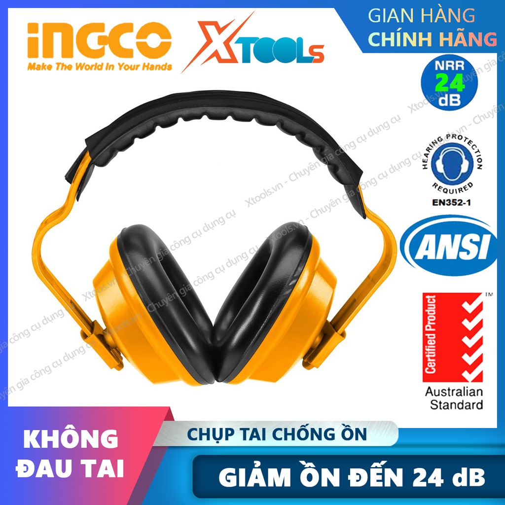 Chụp tai chống ồn INGCO HEM01 độ giảm ồn 24dB - phone chống ồn bảo vệ tai, Bịt tai giảm ồn cao cấp không gây đau tai