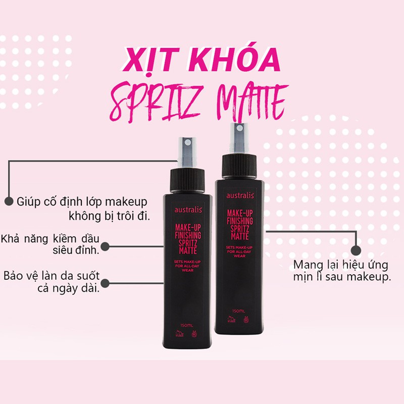 Xịt Khóa Lớp Trang Điểm Australis Dạng Lì Kiềm DầuMake Up Finishing Spritz Matte 150ml