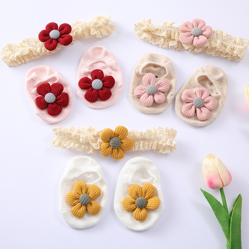 Set 2 Băng Đô Ren Hoa Mềm Mại Chống Trượt Kiểu Công Chúa Dành Cho Bé Tập Đi