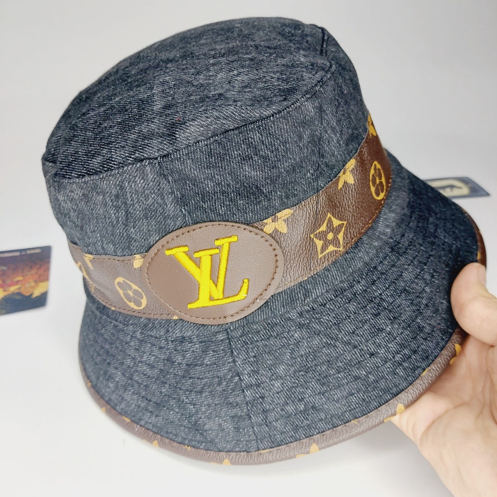 Nón vành tròn , Mũ bucket LV viền da logo nổi cực đẹp
