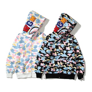  ❤❀  Hàng Sẵn Sàng  ❤ Bape Áo Khoác Hoodie Tay Dài In Hình Đầu Cá Mập Họa Tiết Rằn Ri Cá Tính Cho Cặp Đôi 