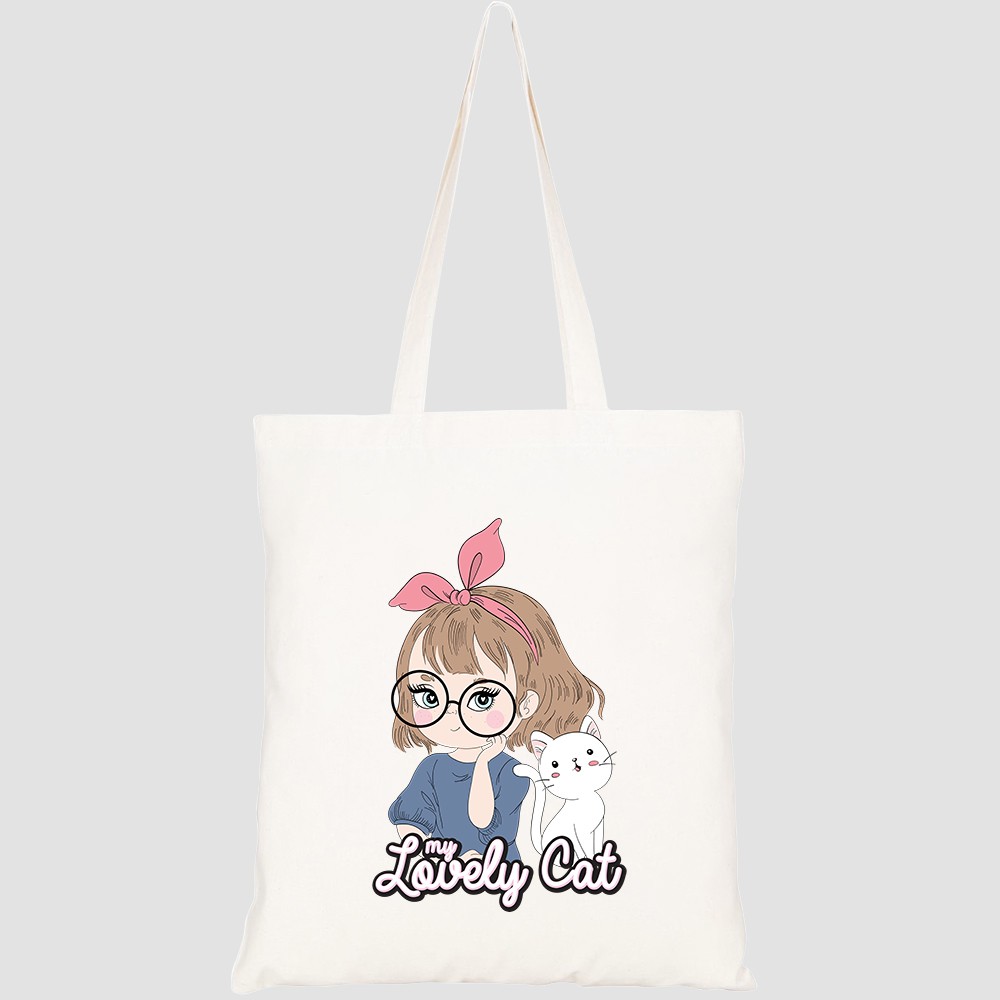 Túi vải tote canvas HTFashion in hình lovely cat HT112