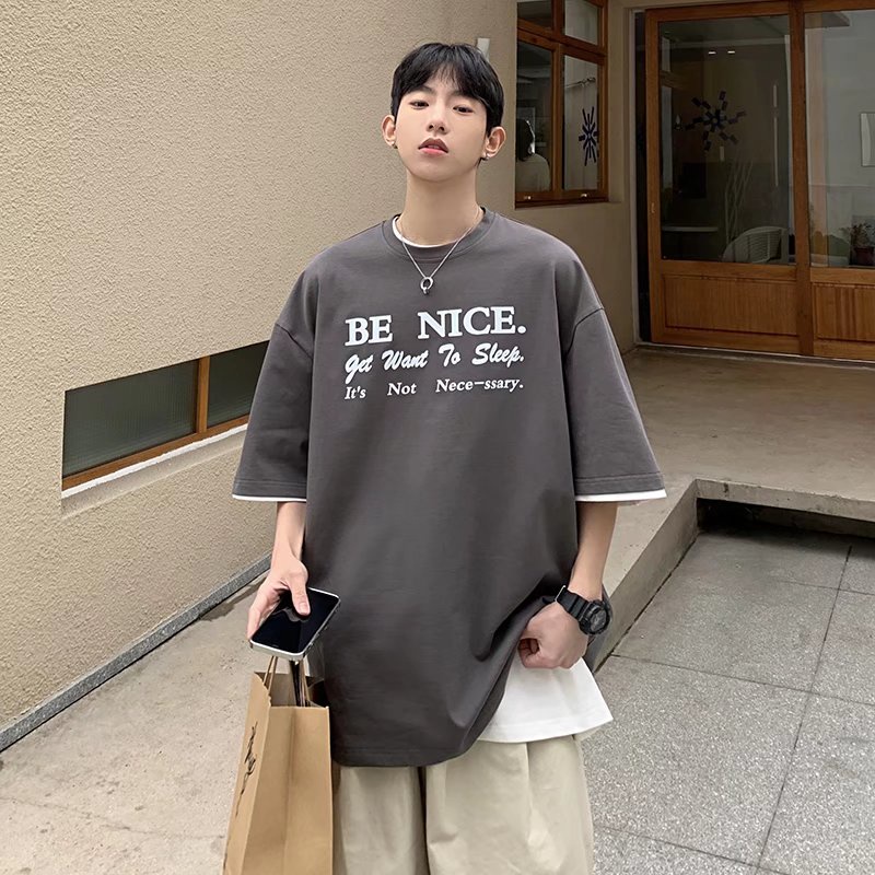 Áo Thun Tay Ngắn Dáng Rộng In Chữ Phong Cách Hip Hop Hàn Quốc Thời Trang Mùa Hè Cho Nam Size M-5XL