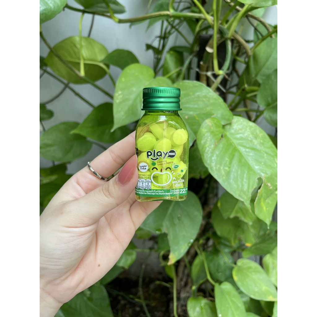 Kẹo The Không Đường Hương Táo PLAY MORE Cooling Green Apple (Lọ 22g xanh lá)