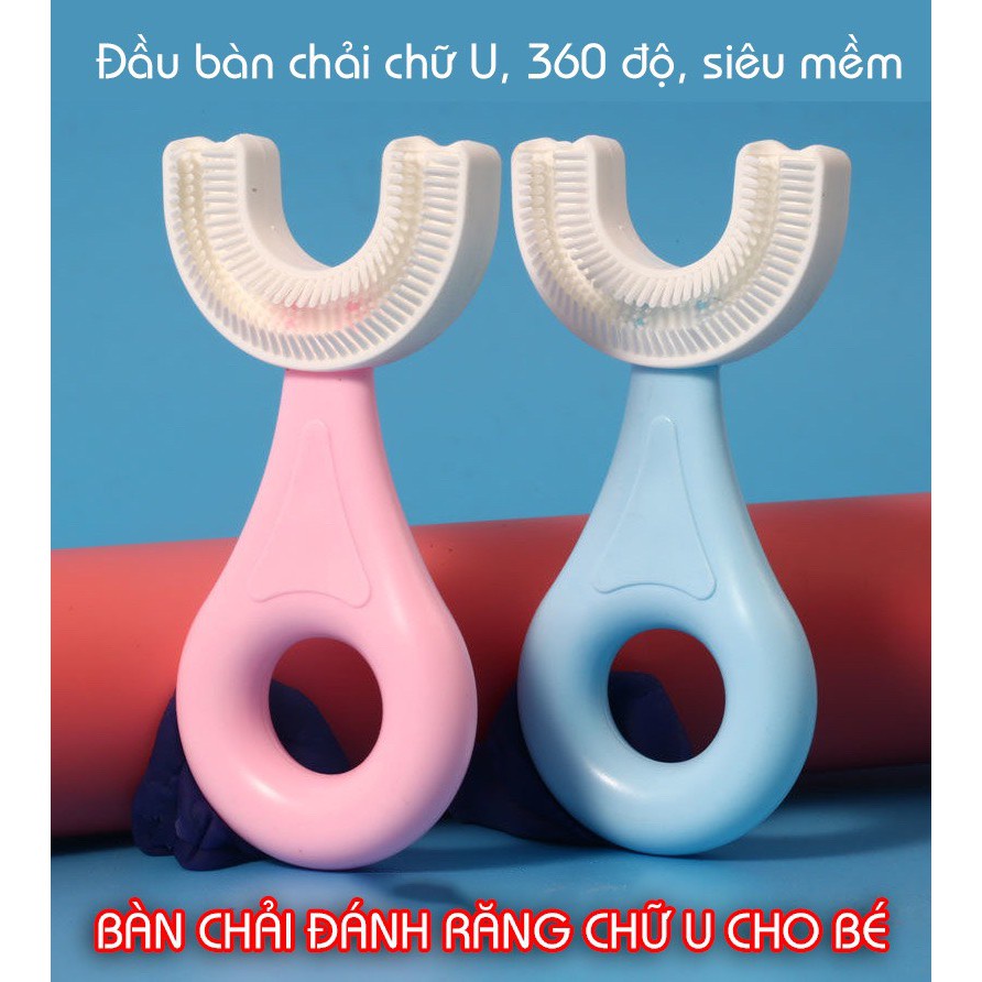 Bàn chải đánh răng trẻ em chất liệu silicon mềm, hình chữ U xoay 360 cho bé từ 2-6 tuổi