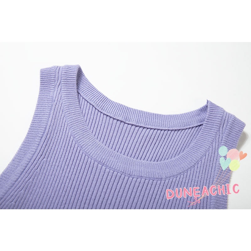 DUNEA Áo Tank Top Dệt Kim Cổ Tròn Thiết Kế Đơn Giản Quyến Rũ Cho Nữ