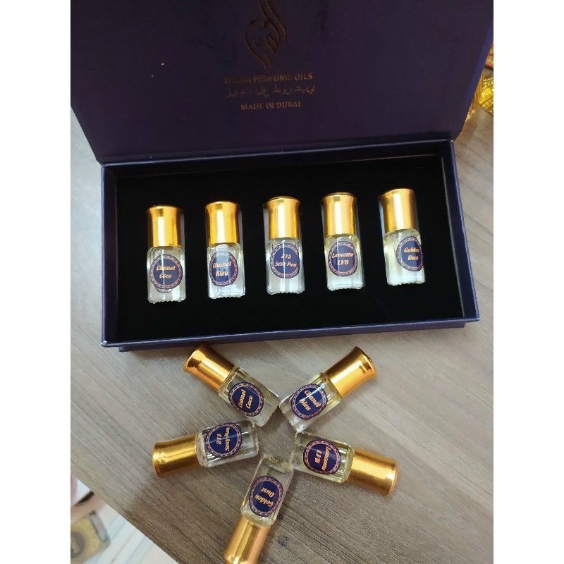 Set 5 tinh dầu nước hoa Dubai 5 x 3ml hộp mini xinh xắn - Thiết kế chai lăn mini tiện dụng, dễ mang theo