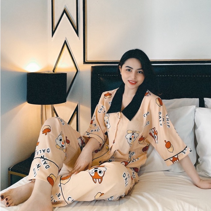 Đồ bộ pijama lụa mango mặc nhà quần dài tay cánh dơi chất liệu Mango size M L 216