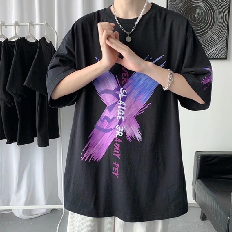 Áo Thun Tay Ngắn Dáng Rộng In Chữ Size M-5XL Phong Cách Hàn Quốc Cho Nam