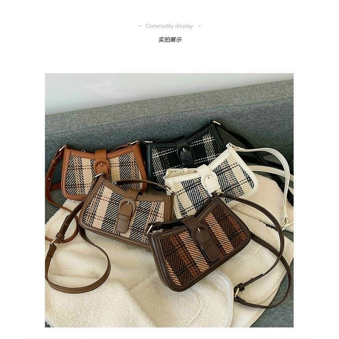 Túi Đeo Chéo Nữ Phối Thổ Cr, Túi Xách Nữ Dạ Kẻ Thời Trang Hàn Quốc