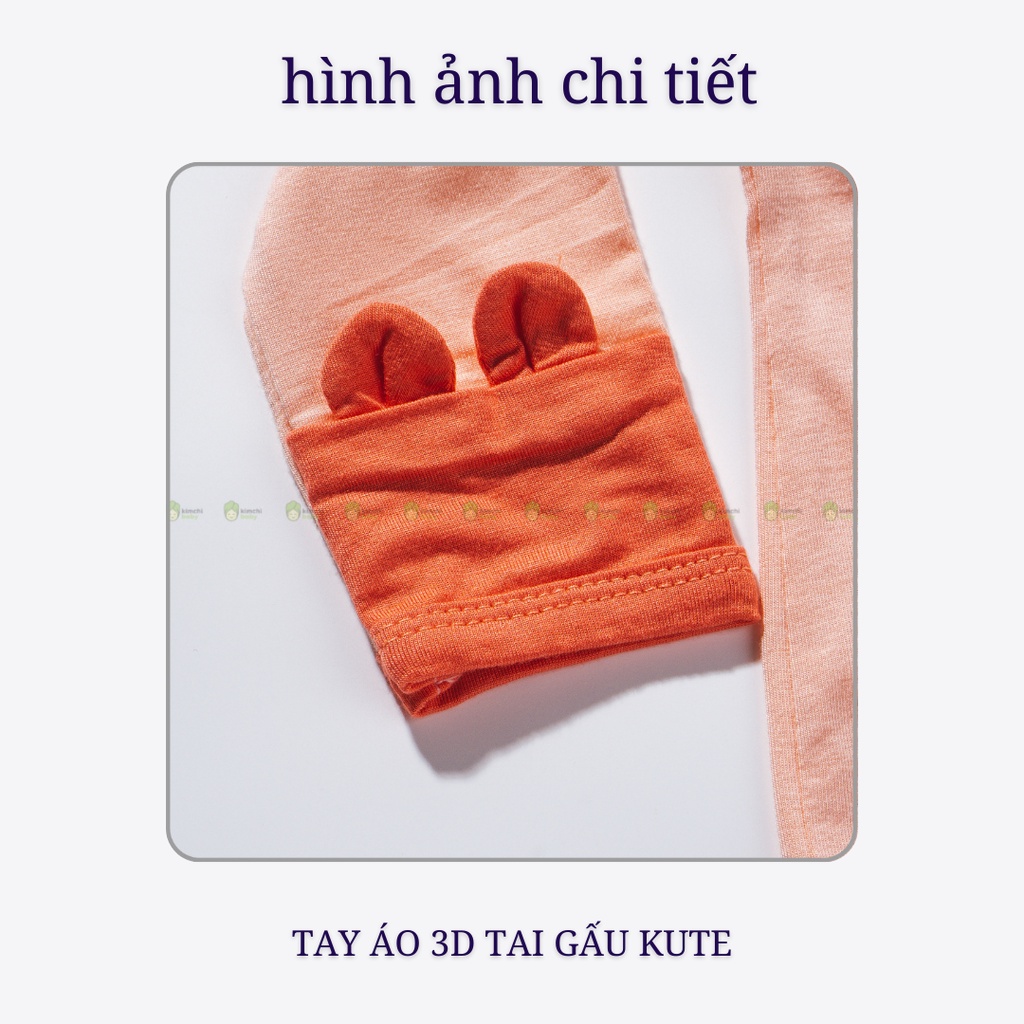 Bộ Dài Tay Bé Gái, Bé Trai KIMCHIBABY Vải Thun Lạnh Hoạ Tiết Gấu Bear Tay Lật, Bộ Quần Áo Trẻ Em Thu Đông KWTD2203