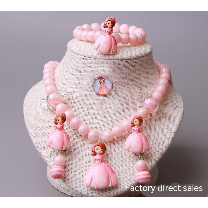 Bộ Trang Sức Gồm Dây Chuyền / Nhẫn / Vòng Tay / Bông Tai Họa Tiết Công Chúa Elsa Dễ Thương Cho Bé Gái