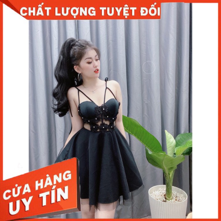 🎁 FREE SHIP 🎁 Đầm cúp ngực xòe phối ren hoa, đầm xòe 2 dây sang trọng - DN7247 ✔️hienphamstore✔️