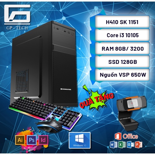 Bộ máy vi tính văn phòng H410 / i3 10105 / SSD 128GB Học Tập - Giải Trí - GAME ONLINE