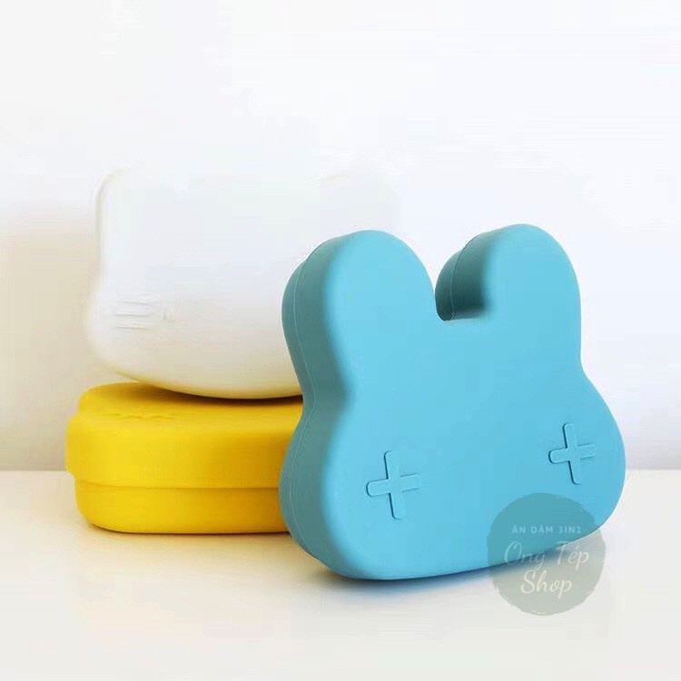 Khay ăn dặm silicon kèm nắp đậy hình gấu và thỏ xinh xắn cho bé ăn dặm