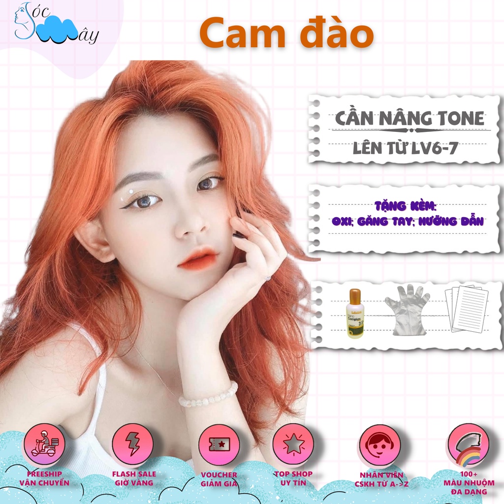 Thuốc nhuộm tóc màu Cam đào chính hãng (full bộ kèm oxy, gang tay, không làm khô tóc)