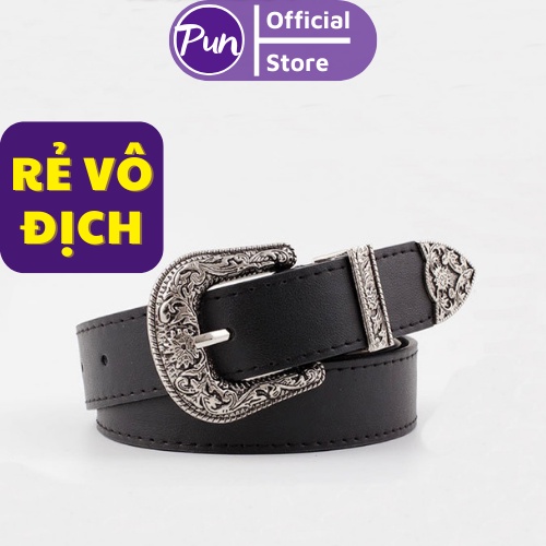 Thắt Lưng Nam Nữ PUN Màu Đen Bạc Đẹp - Dây Lưng Da  Unisex Mặt Kim Loại  - Thắt Lưng GD