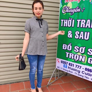 Cato321 dochoi Áo sơ mi bầu kẻ thiết kế, quần bò bầu - ảnh thật