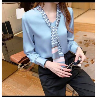 Áo sơ mi lụa cổ khăn/nơ Nana