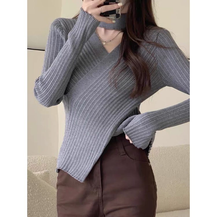 MS459 Áo len 2 vạt khoét ngực cá tính