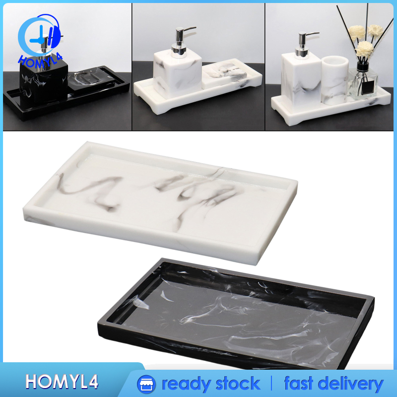 [CAMILA]1x Bathroom Tank Tray Nordic Marble Print Resin Bathtub Serving Tray Dresser Rectangular Organizer for Soap Perfume Cosmetic