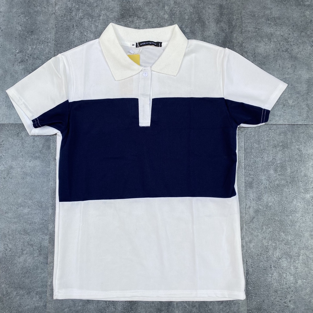 Áo phông polo nam FATADO phối ô vuông xanh trắng chất thun cotton co giãn- AP44