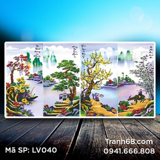 Tranh đính đá  Tứ Quý Xuân-Hạ-Thu-Đông LV040 kích thước 164*100cm.