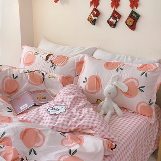 Bộ chăn ga gối Cotton Poly họa tiết quả đào màu hồng cam MÂY BEDDING đủ kích thước nệm