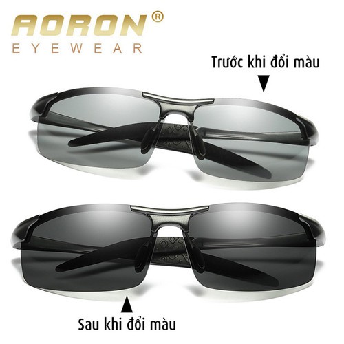 [CHÍNH HÃNG] Kính mát nam Mắt kính đổi màu đi ngày và đêm cao cấp Aoron 8177 tròng kính Polarized...