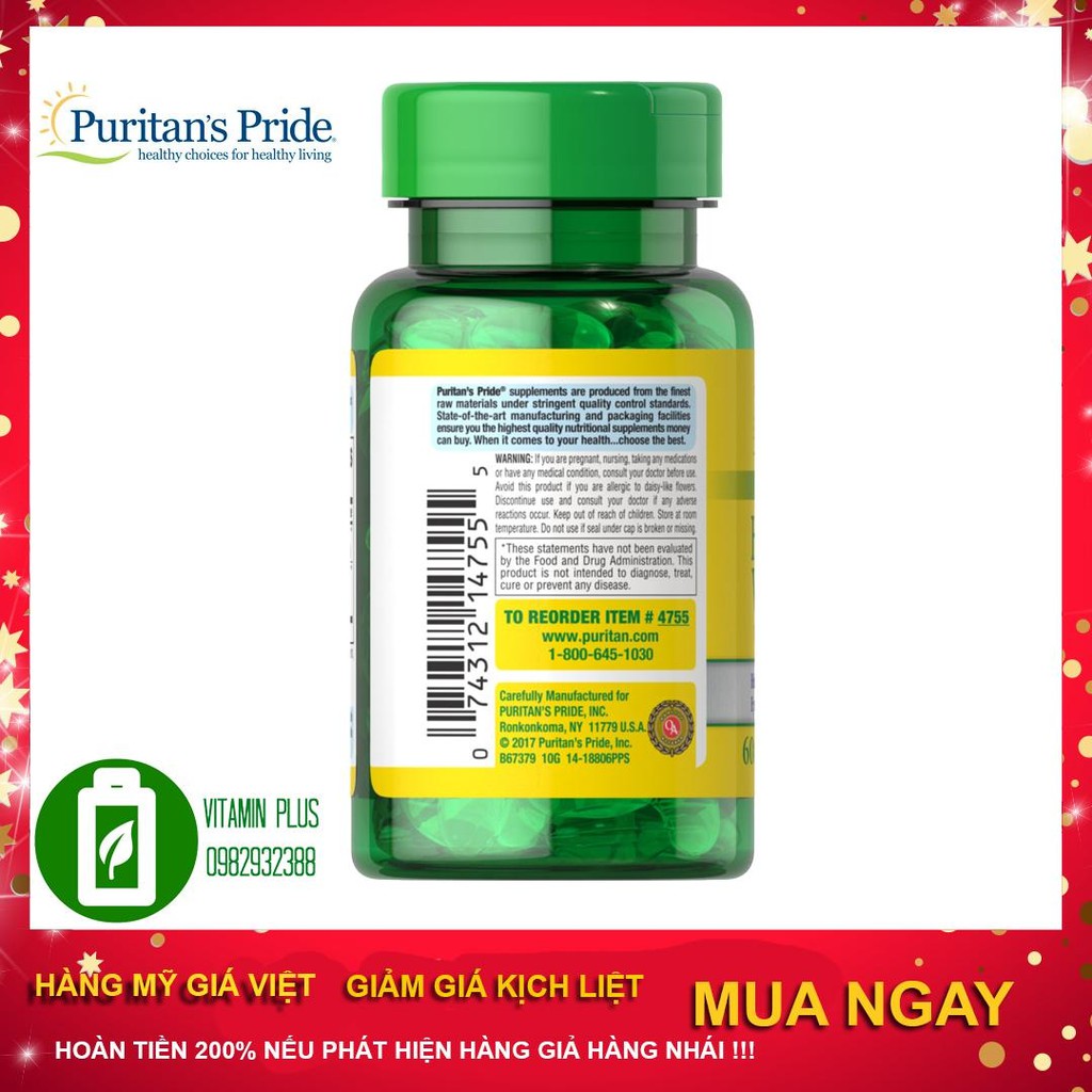 Bổ mắt ,giảm nhức mỏi mắt herba vision with lutein puritan pride 60 viên