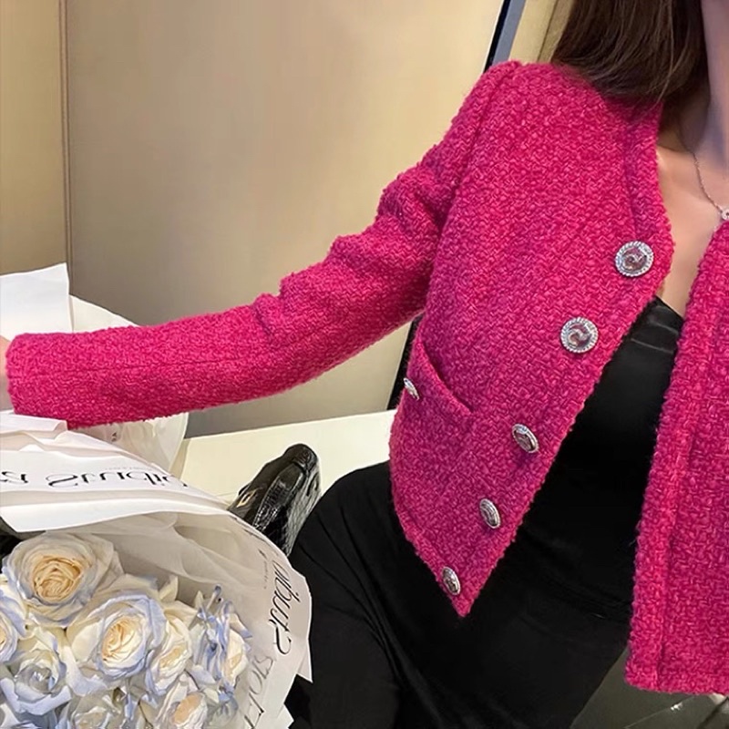 Áo Khoác Dạ Tweed Cao Cấp màu Hot Pink nổi bật Trendy 2022