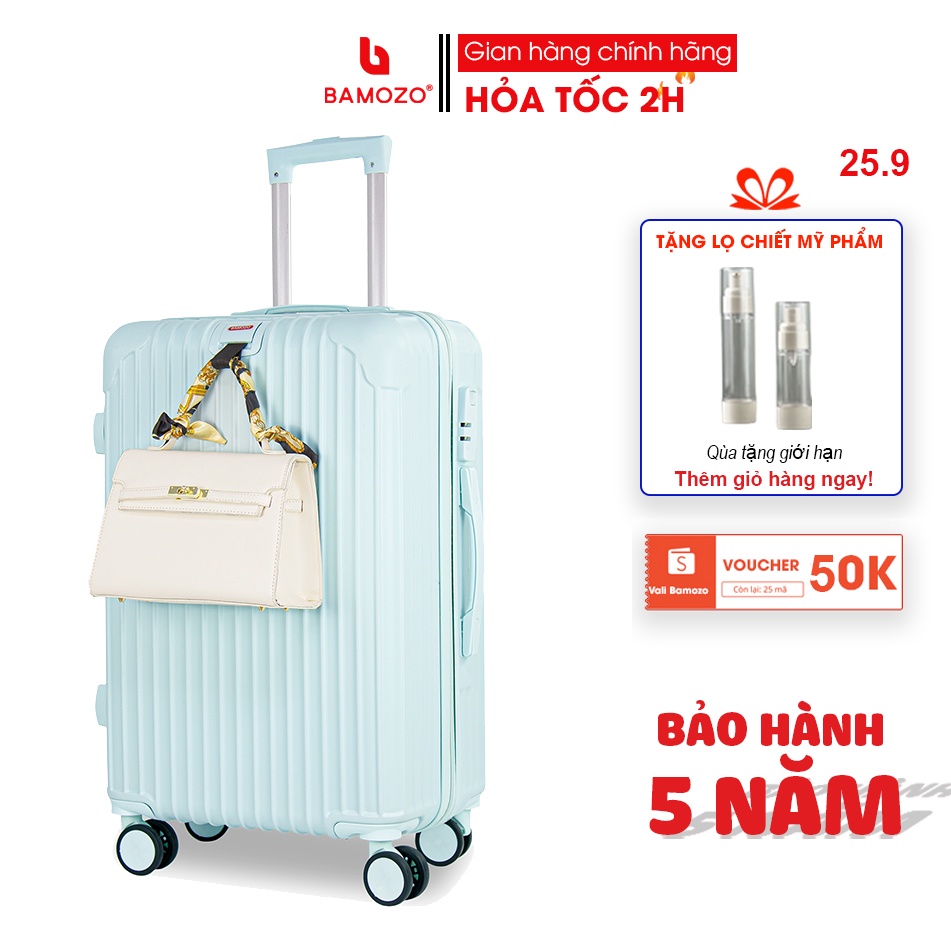 Vali du lịch size 20, size 24, Vali kéo BAMOZO 8801 nhựa dẻo chống va đập BẢO HÀNH 5 NĂM
