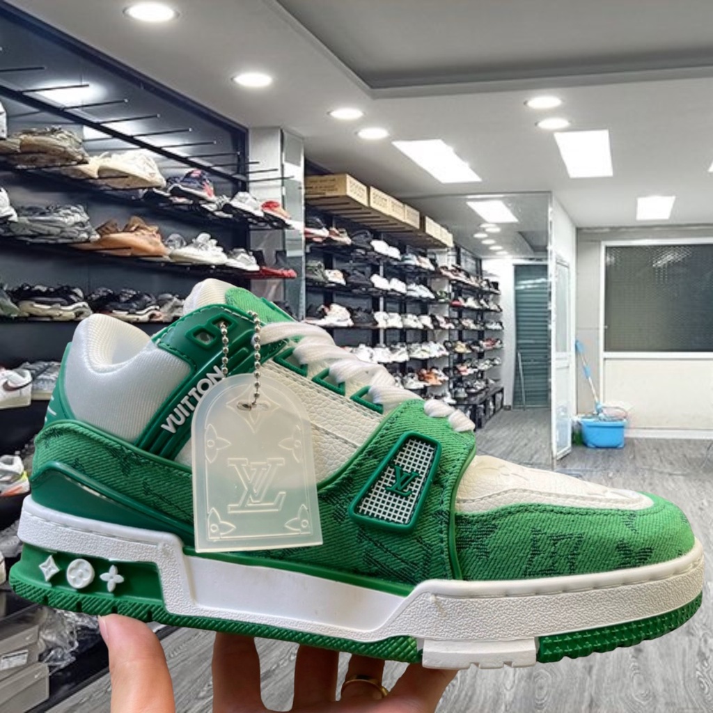 Giày sneaker LV Trainer White Green  SC Xanh Lá Phối Trắng thể thao nam nữ 2022 - Yabi_boutique