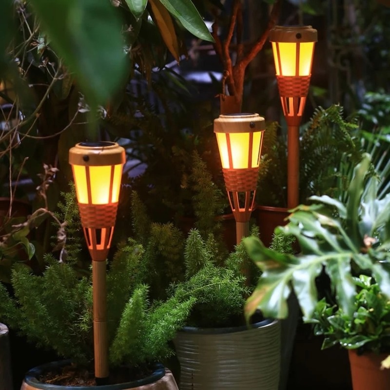 1 Đèn LED Năng Lượng Mặt Trời Mô Phỏng Ngọn Lửa Tre Chống Mưa Trang Trí Sân Vườn Ngoài Trời