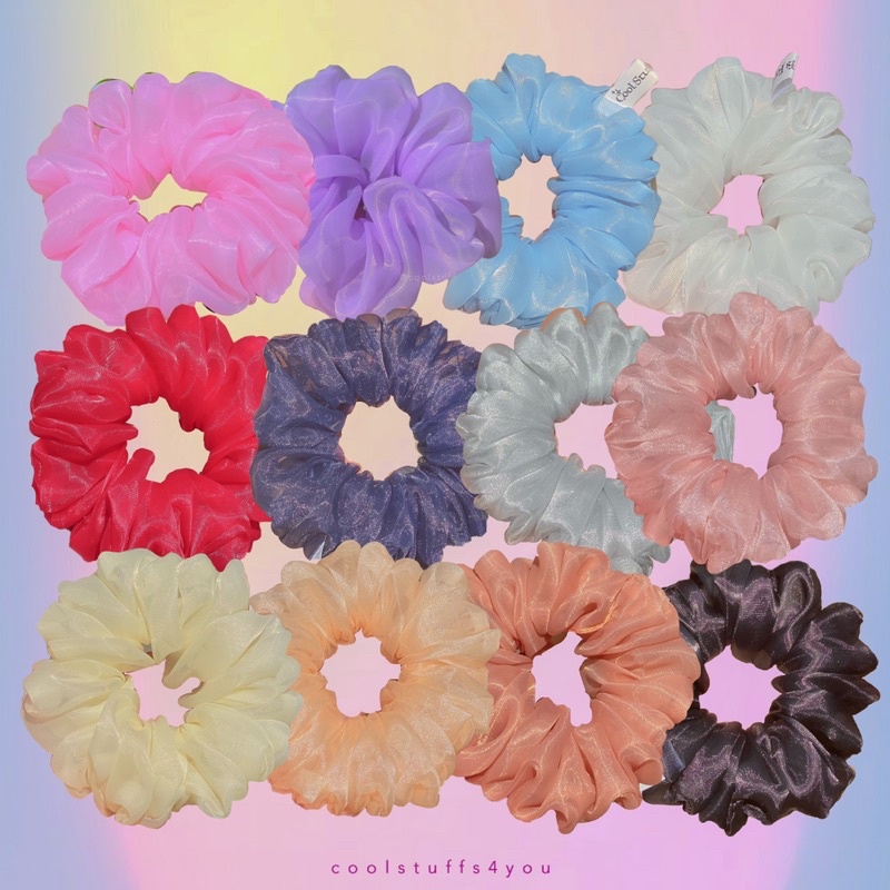 Buộc Tóc Scrunchies Voan Phồng Vải Đẹp Size Thường Nhiều Màu