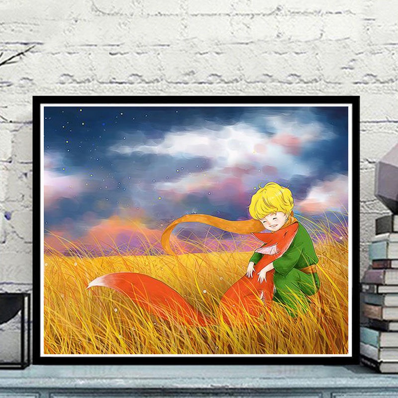 ✻Tự làm Tranh sơn dầu kỹ thuật số Vẽ tay Anime Hoạt hình Phong cảnh Phòng trang trí Cánh đồng lúa mì Hoàng tử bé Fox