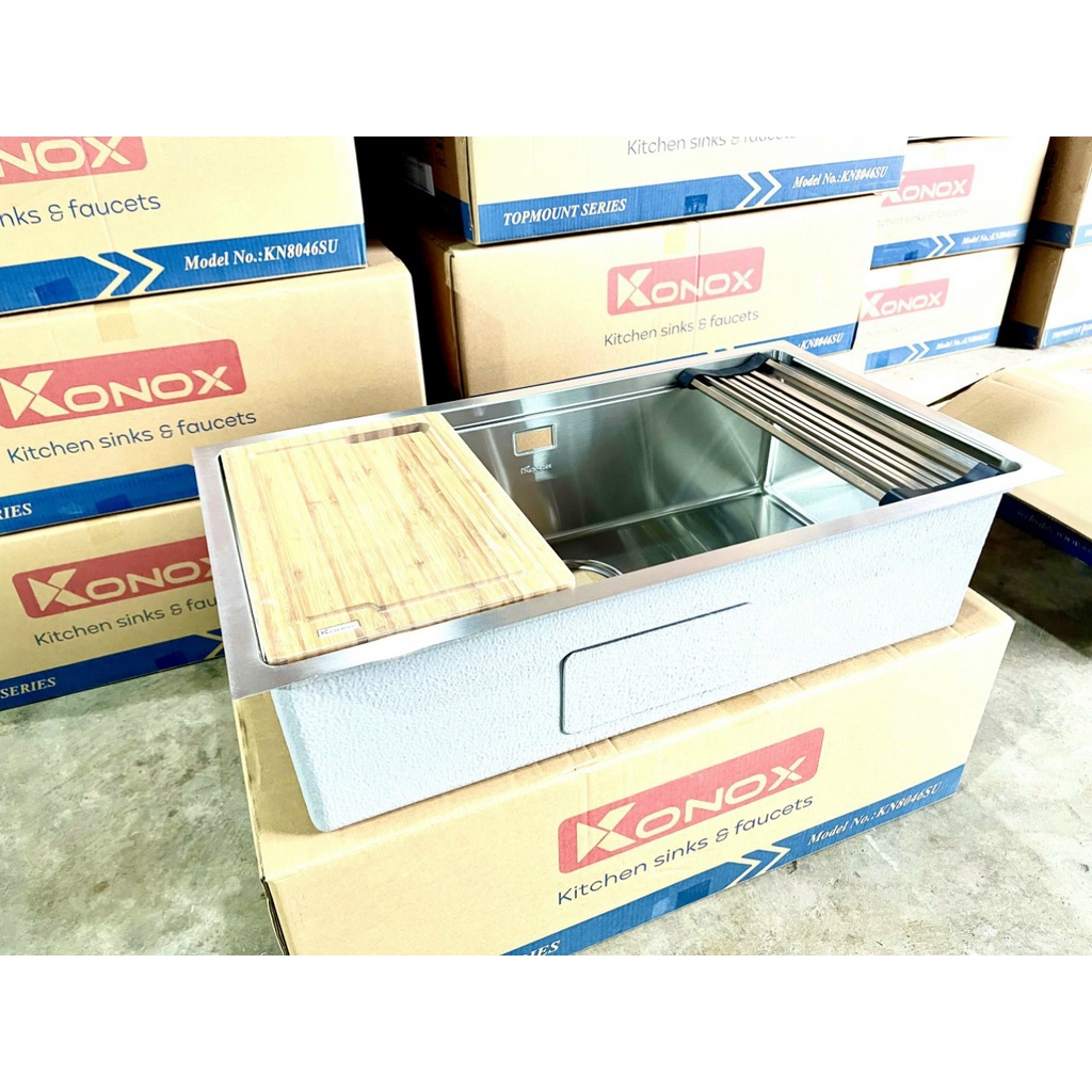 Bồn Rửa Chén Konox KN8046SU Chậu Rửa Bát Inox 304 1 Hố Cao Cấp CÓ THỢ LẮP ĐẶT