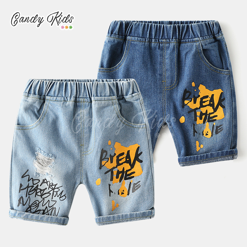 Quần Short Denim In Chữ Thời Trang Cho Bé Trai 2-8 Tuổi