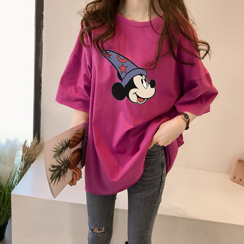 NRVP Áo thun dáng rộng in hình hoạt hình tay ngắn dành cho nữ
