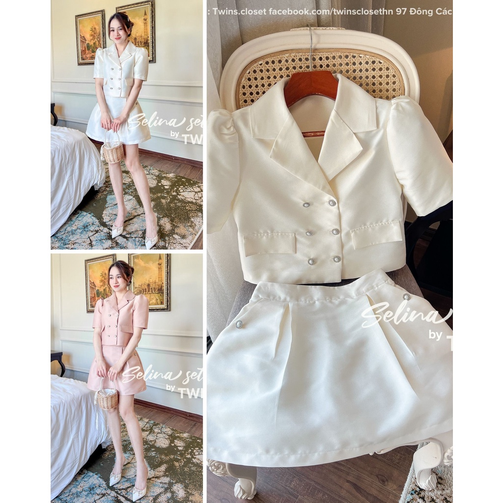 Set đồ nữ tách set - Chân váy tafta cao cấp khuy đá