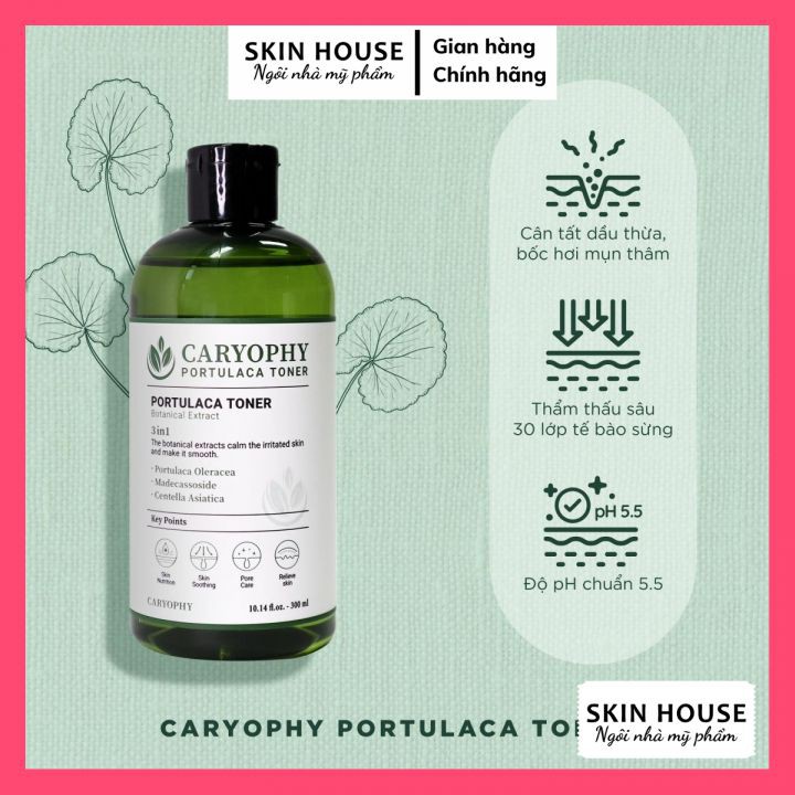 Nước Hoa Hồng Caryophy 3in1 Portulaca Toner - Toner Caryophy Portulaca ngăn ngừa mụn kiềm dầu giảm thâm 300ML