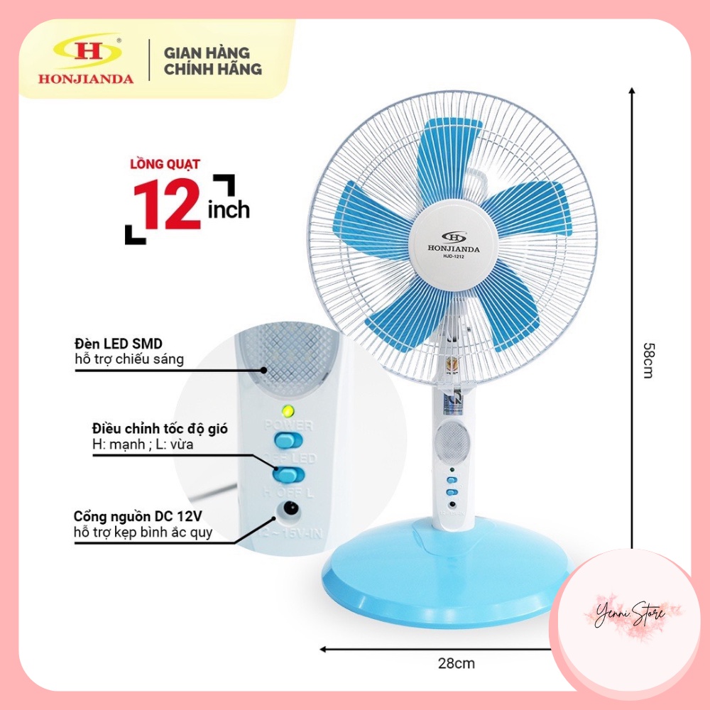 Quạt Kẹp Bình 12v Honjianda Có Nguồn Điện AC 220v Hjd -1212/1216 Có 2 Màu Trắng Và Xanh Dương