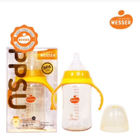 Bình sữa Wesser PPSU cổ rộng 260ml