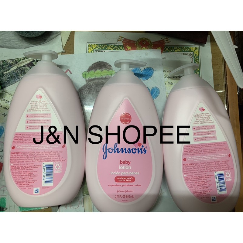 ]🇺🇸]800ml-KEM DƯỠNG DA CHO BÉ Johnson's Moisturizing Pink Baby Lotion with Coconut OiL