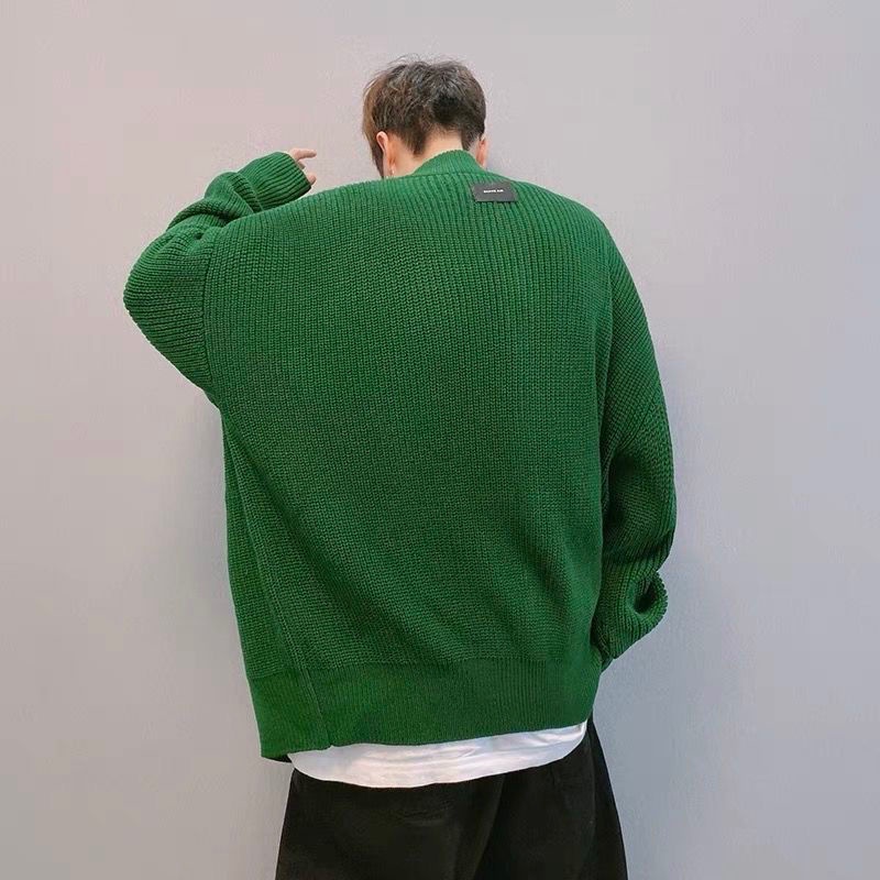 Áo Khoác Cardigan Dệt Kim Cổ Đứng Dáng Rộng Phối Khóa Kéo Thời Trang Thu Đông Cho Nam