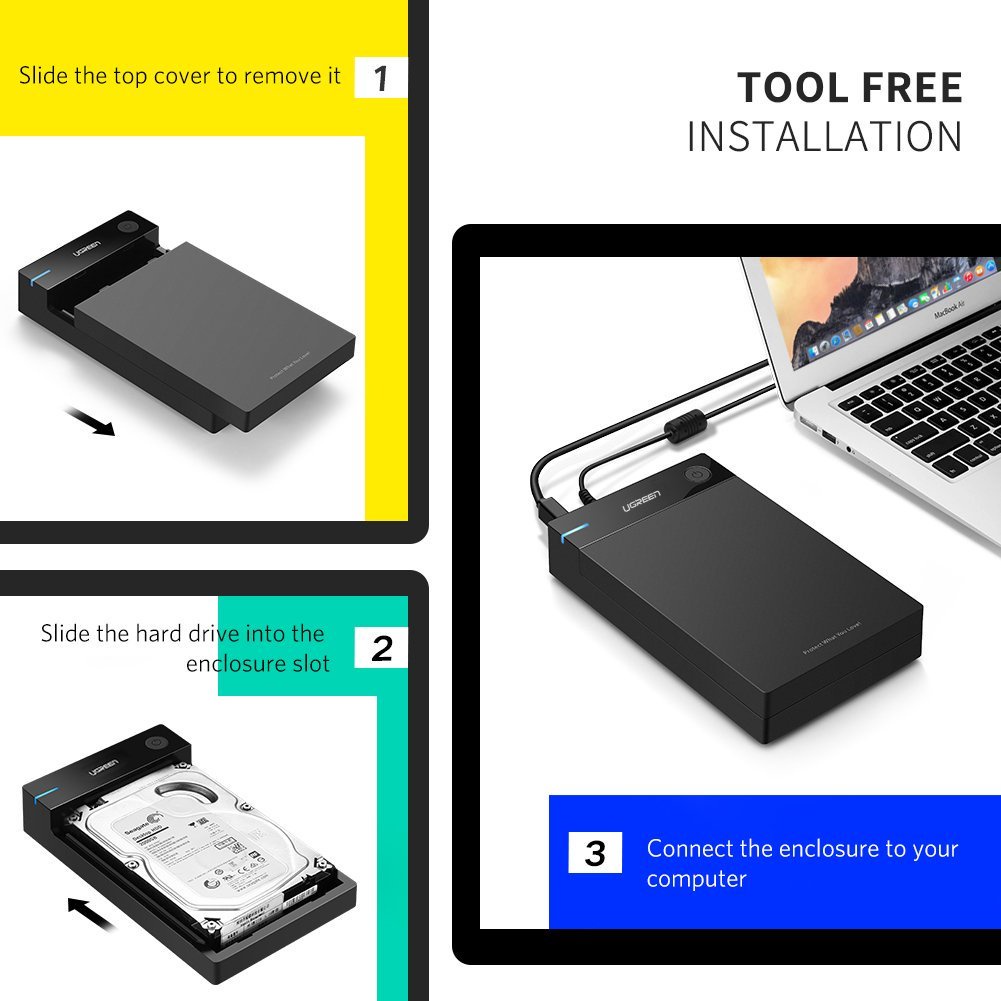 HDD BOX 3,5" SATA USB 3.0 Hỗ Trợ HDD 10TB UGREEN 50422 hàng chính hãng .