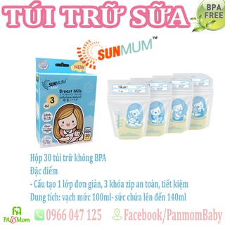 Túi trữ sữa Sunmum Thái Lan 30 túi 100ml/hộp
