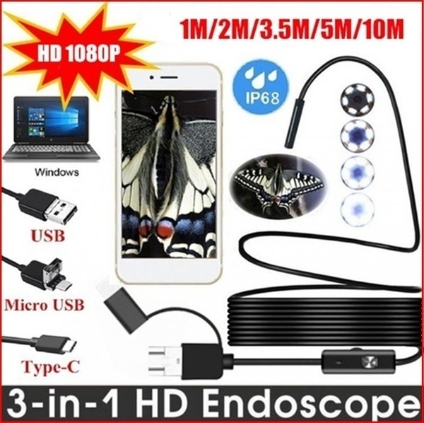 Camera Nội Soi Chuyên Nghiệp 3 Trong 1 7mm 1080p usb / type-c / micro 8mm hd Chống Thấm Nước Cho iphone / android / pc / ipad